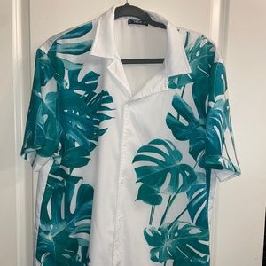 Palm Leaf Print Button Down Shirt